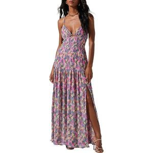 ASTR The Label Tropics Women's Floral Print Cut-Out Plunging Maxi Dress NWT